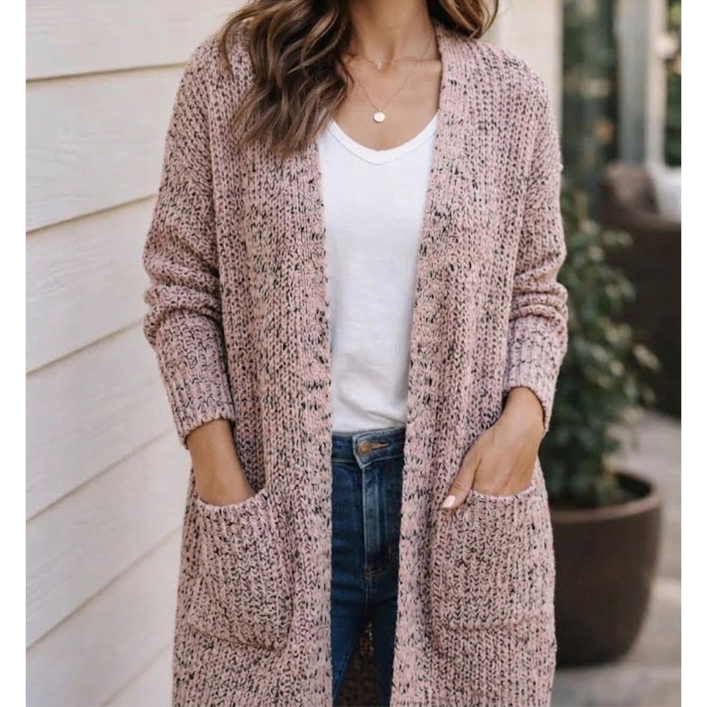 American Eagle Longline Cardigan Sweater Womens Medium Pink Marl Knit Cozy